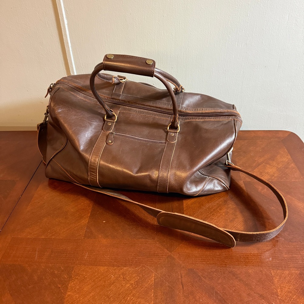 Hides Dark Brown Full Grain Leather Duffel Bag Weekender Travel Luggage Brass
